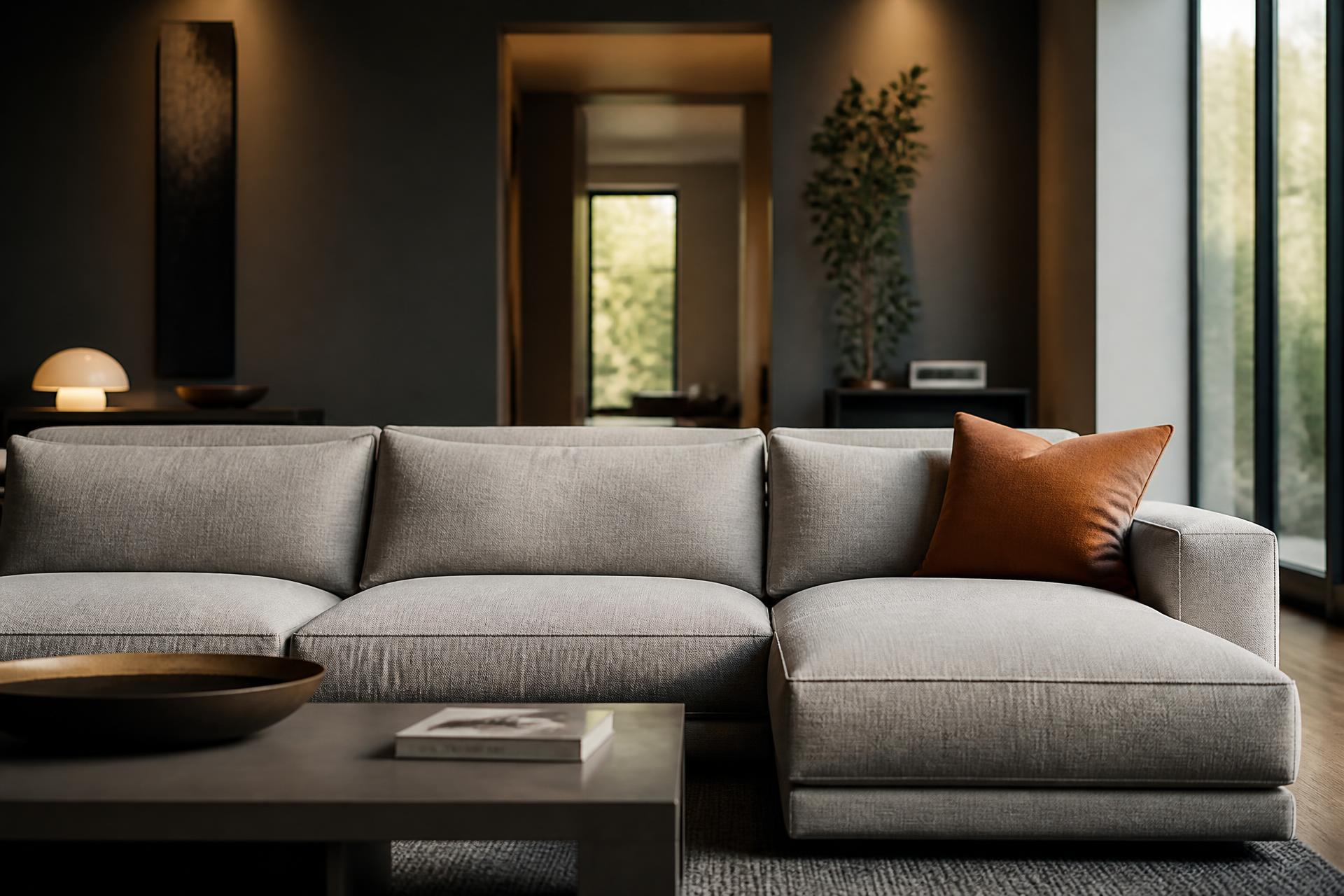 Sala premium com sofá moderno higienizado pela GabClean